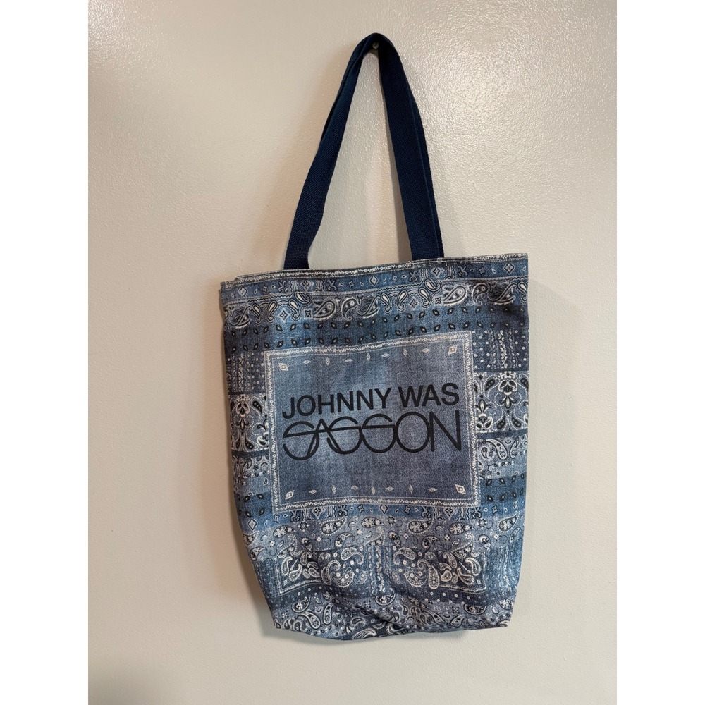 Johnny Was x Sasson Blue Bandana Paisley Denim Print Canvas Tote Bag Shopper